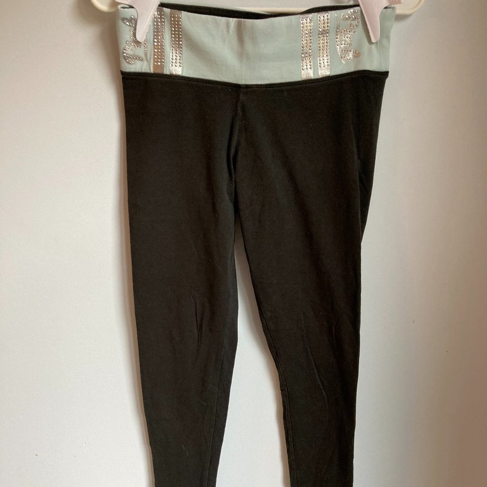 Baby Blue Band on Black Leggings